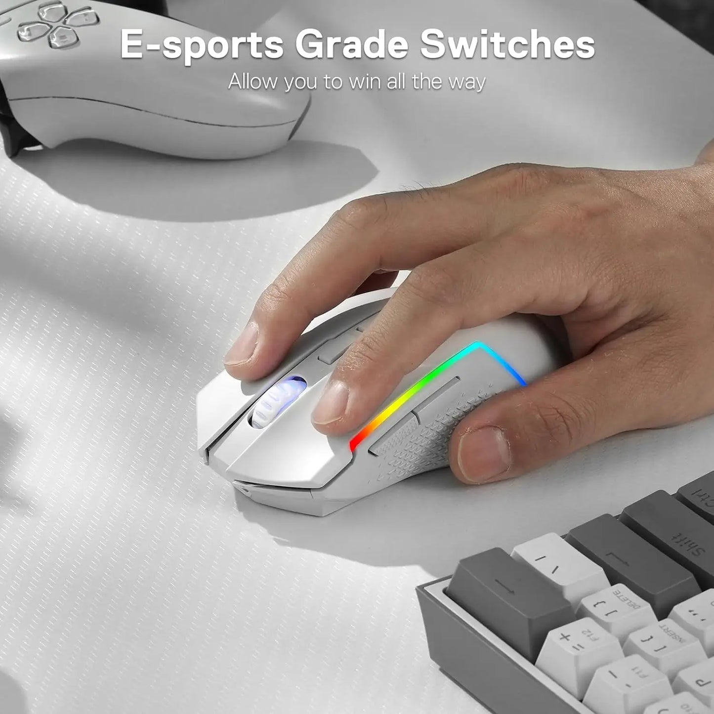 Redragon M693 Wireless/Wired BT & 2.4G Bluetooth Gaming 8000 DPI Mouse 3-Mode Connection RGB Backlight for PC/Mac/Laptop