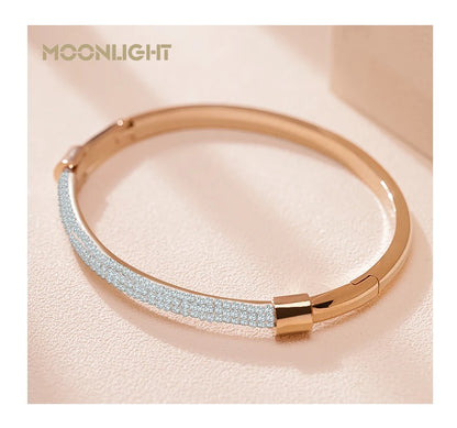 MOONLIGHT Fashion Cubic Zirconia Cuff Bangles for Women Trendy Titanium Steel Circular Classic Bracelet Female Jewelry Gift