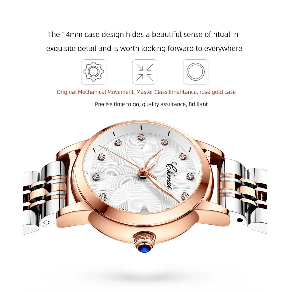 New CHENXI Women Automatic Mechanical Watch Top Brand Luxury Wrist Watch Waterproof Female Leather Business Clock Reloj de mujer