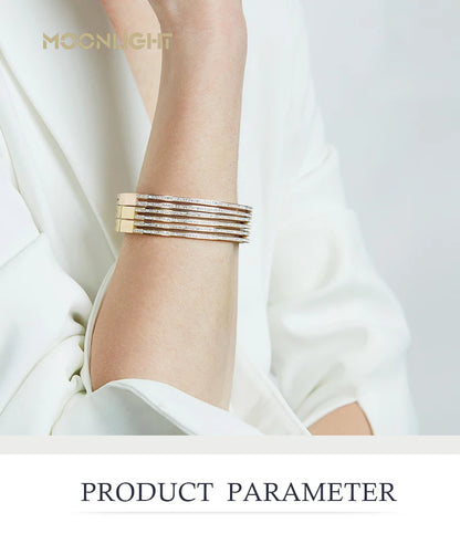 MOONLIGHT Fashion Cubic Zirconia Cuff Bangles for Women Trendy Titanium Steel Circular Classic Bracelet Female Jewelry Gift
