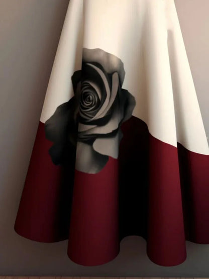 Vintage Skirt Women's Clothing Contrast Color Floral A-line Temperament Jupe 2025 Faldas Mujer De Moda Big Swing Summer Skirts