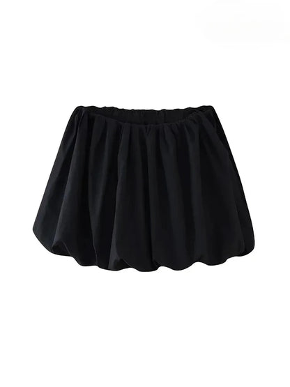 Mooyufon  Women's Balloon Mini Skirt, Mid Elastic Waist, Voluminous Hem, Female Skirts, Fashion