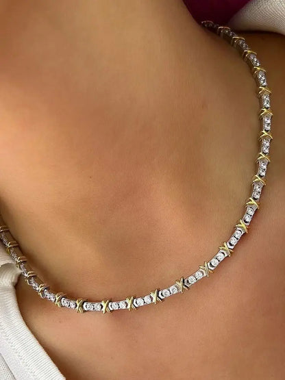 2025 New Iced Out Bling Cross Heart Tennis Chain Necklace Gold Silver Color 5A Cubic Zirconia CZ Charm Choker For Women Jewelry