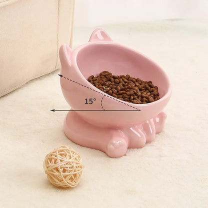 Cat And Dog Rice Bowl Pet Accessories Ceramic Diagonal High Feet Stable Cute Protection Cervical Spine Cat Dog Drinking Bowls ﻿