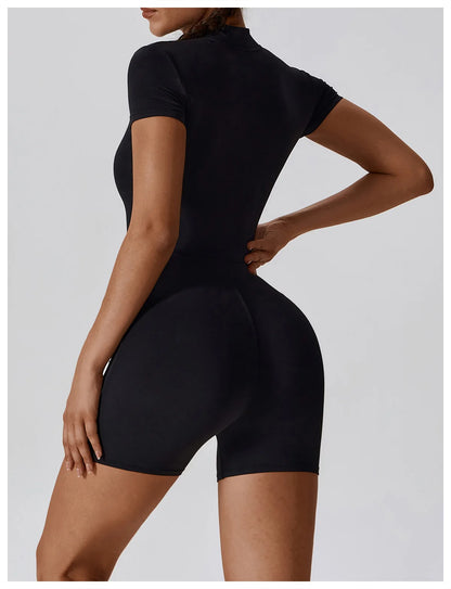 Yoga Jumpsuit Summer Short Sleeve Zipper Sports Wear Gym Fitness Sports Bodysuits Women Dance Running Workout Clothes Yoga Suit
