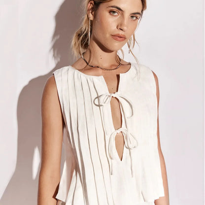 Tossy White Bandage Ribbed Tank Top Shirts For Women Hollow Out Sleeveless Slim Summer Fashion Vest Women's Lace-Up Vest Y2k Top