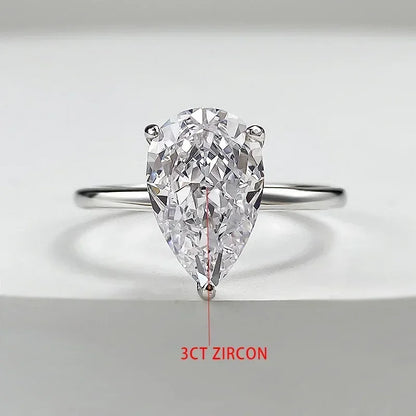 TFGLBU D VVS1 Pear Moissanite Ring for Women GRA Certified Lab Diamond Solid S925 Silver Plated 18k Dainty Wedding Ring Jewelry