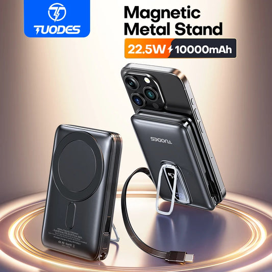 TUODES 22.5W 10000mAh Power Bank Wireless Magnetic Fast Charging Foldable Stand External Battery For iPhone 16 15 For Magsafe