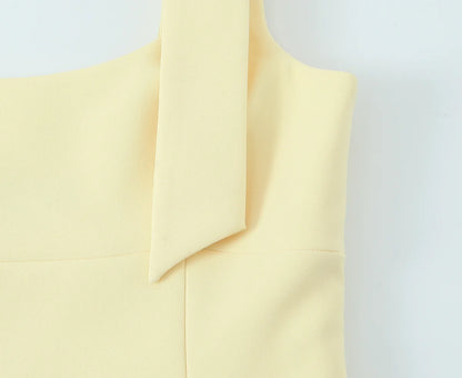 TRAFZA Summer Woman Elegant High Street Solid Side Zipper Slim Tops Women's Chic Sexy Sleeveless Bow Square Collar Sling Top