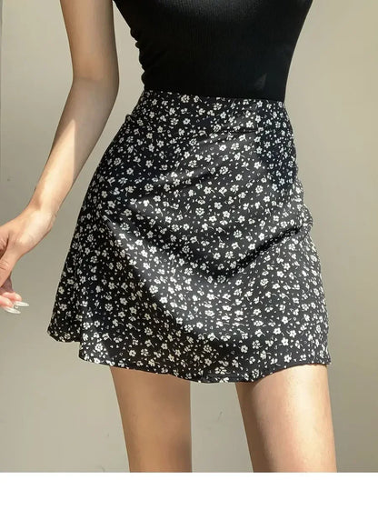 Retro French Girl Floral Skirt Summer Large Size High Waist Long Legs A-line Skirt Popular Vacation Short Skirt Umbrella Skirt