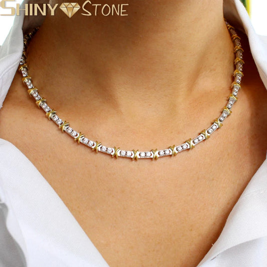 2025 New Iced Out Bling Cross Heart Tennis Chain Necklace Gold Silver Color 5A Cubic Zirconia CZ Charm Choker For Women Jewelry