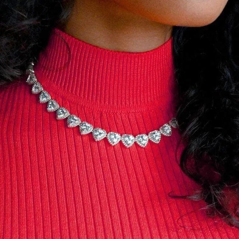 2025 Iced Out Bling 5A Cubic Zirconia Heart CZ Cluster Necklace For Women Girlfriend Lover Halo CZ Tennis Chain Choker Necklace