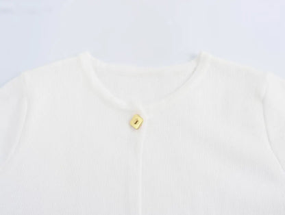 TRAFZA Women Elegant Solid Cardigan Coat Jackets Short Sleeve Metal Button Thin Knitted Shirt Female Y2K Cropped Top Outwear
