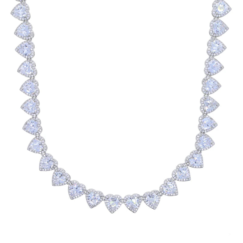 2025 Iced Out Bling 5A Cubic Zirconia Heart CZ Cluster Necklace For Women Girlfriend Lover Halo CZ Tennis Chain Choker Necklace