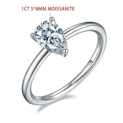 TFGLBU D VVS1 Pear Moissanite Ring for Women GRA Certified Lab Diamond Solid S925 Silver Plated 18k Dainty Wedding Ring Jewelry