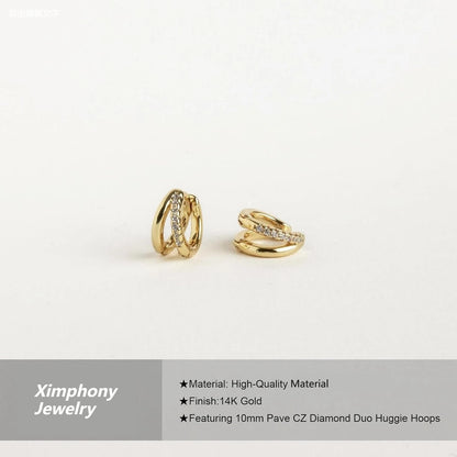 Gold Hoop Earrings for Women,14K Gold Plated Diamond Huggie Hoop Earrings for Women Wedding Gift For Woman Christmas Gift