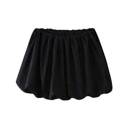 Mooyufon  Women's Balloon Mini Skirt, Mid Elastic Waist, Voluminous Hem, Female Skirts, Fashion
