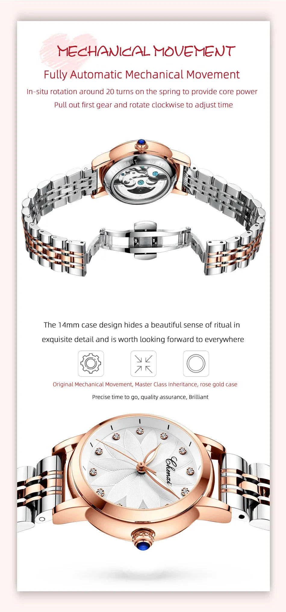 New CHENXI Women Automatic Mechanical Watch Top Brand Luxury Wrist Watch Waterproof Female Leather Business Clock Reloj de mujer
