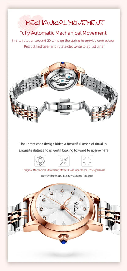 New CHENXI Women Automatic Mechanical Watch Top Brand Luxury Wrist Watch Waterproof Female Leather Business Clock Reloj de mujer