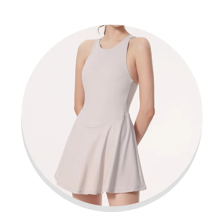 Gym Set Fitness Bodysuit Sportswear Women Romper Short Skirt Jumpsuit Sleeveless Workout Clothes Push Up One-piece Yoga Suit