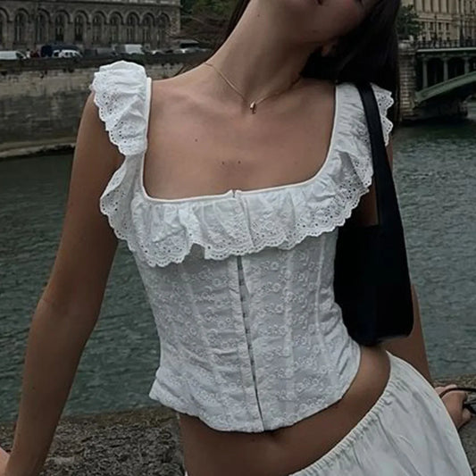 Mingmingxi Summer White Corset Top Sexy 2024 New Arrivals Summer Crop Top Women Lace Up Tanks Top