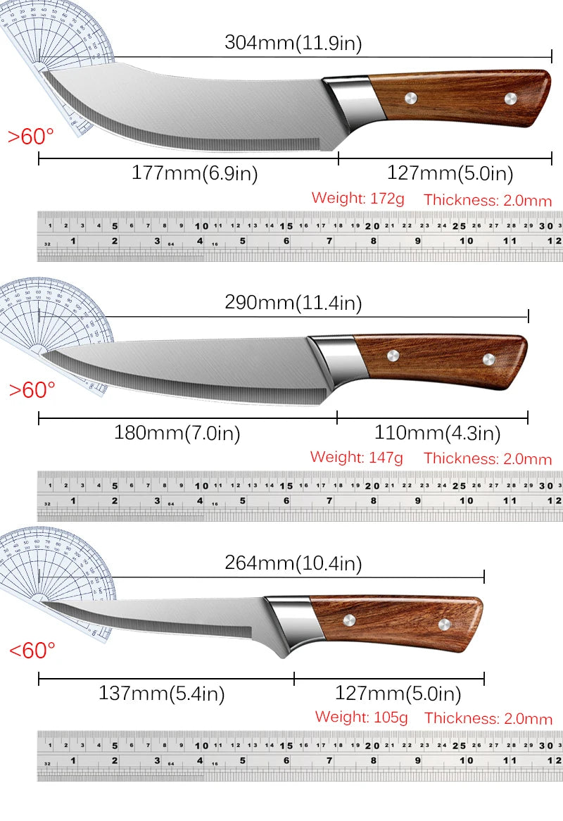 WXCOO Handmade Kitchen Knives Stainless Steel Meat Cleaver Sharp Boning Knife Slaughter Skinning Splitting Knives Fruit Knife