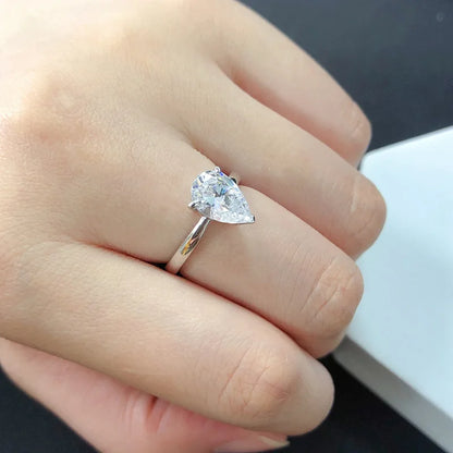TFGLBU D VVS1 Pear Moissanite Ring for Women GRA Certified Lab Diamond Solid S925 Silver Plated 18k Dainty Wedding Ring Jewelry