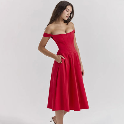 Suninheart Elegant Summer Corset Dress 2024 New Arrivals Blue Slit Flower Print Flare Dress Midi Casual Lace Up Holiday Dress