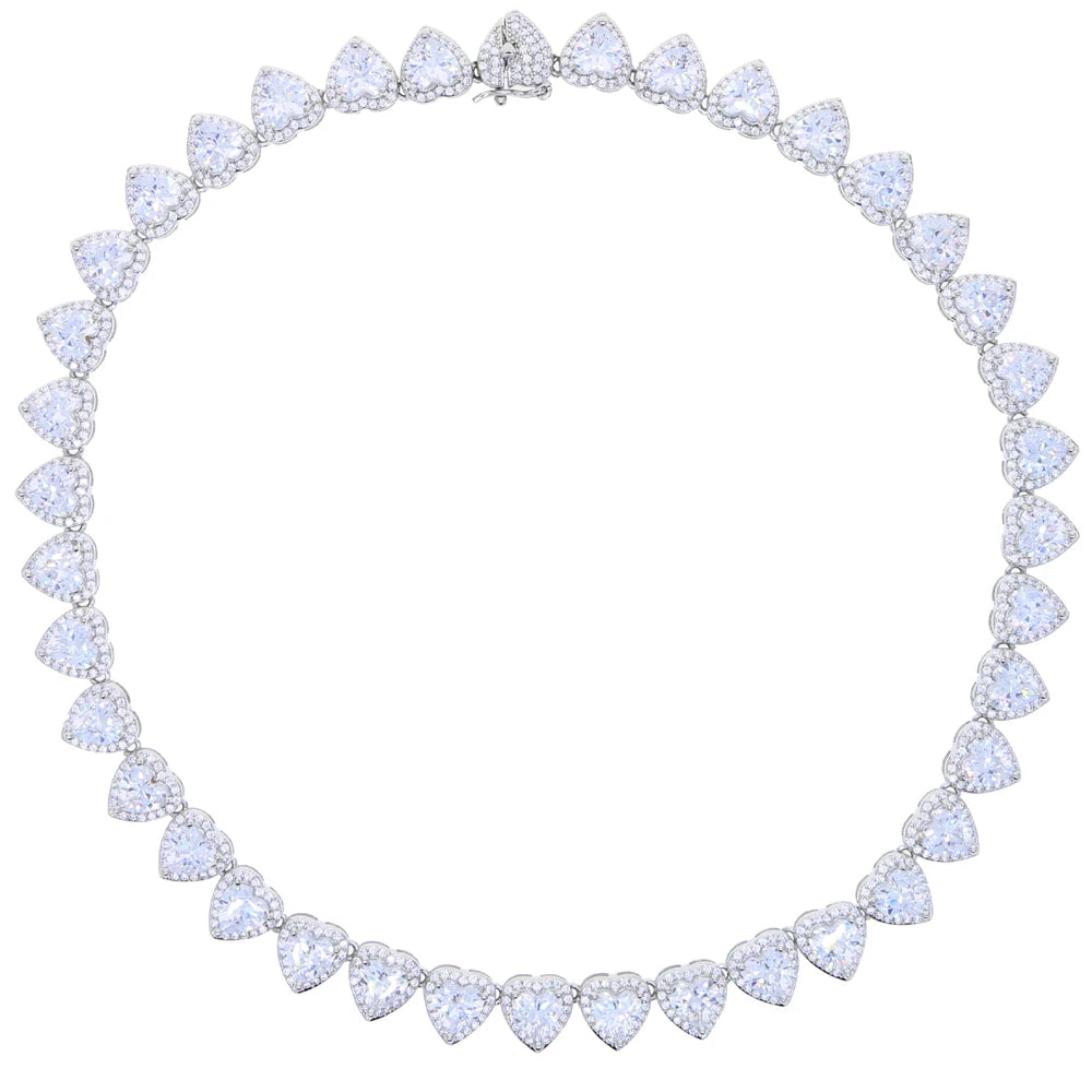 2025 Iced Out Bling 5A Cubic Zirconia Heart CZ Cluster Necklace For Women Girlfriend Lover Halo CZ Tennis Chain Choker Necklace