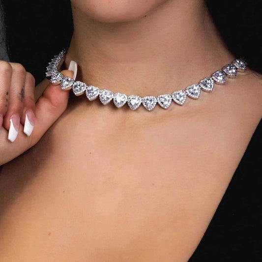 2025 Iced Out Bling 5A Cubic Zirconia Heart CZ Cluster Necklace For Women Girlfriend Lover Halo CZ Tennis Chain Choker Necklace