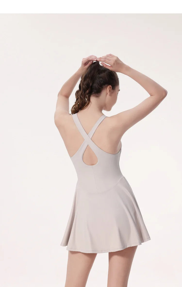 Gym Set Fitness Bodysuit Sportswear Women Romper Short Skirt Jumpsuit Sleeveless Workout Clothes Push Up One-piece Yoga Suit