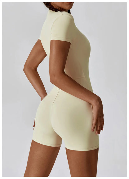 Yoga Jumpsuit Summer Short Sleeve Zipper Sports Wear Gym Fitness Sports Bodysuits Women Dance Running Workout Clothes Yoga Suit