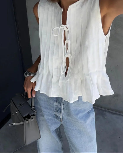 Tossy White Bandage Ribbed Tank Top Shirts For Women Hollow Out Sleeveless Slim Summer Fashion Vest Women's Lace-Up Vest Y2k Top