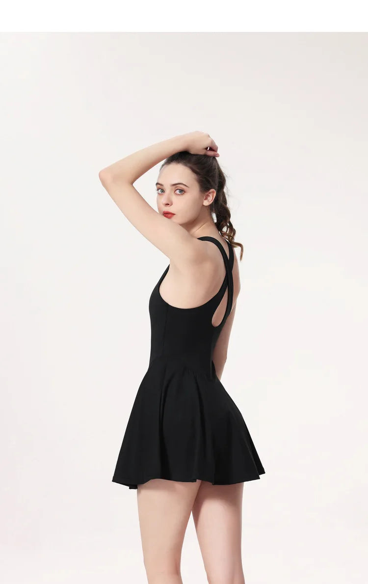 Gym Set Fitness Bodysuit Sportswear Women Romper Short Skirt Jumpsuit Sleeveless Workout Clothes Push Up One-piece Yoga Suit