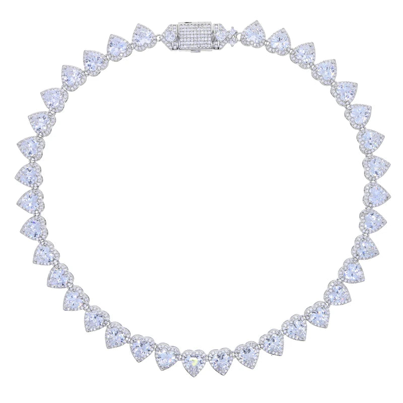 2025 Iced Out Bling 5A Cubic Zirconia Heart CZ Cluster Necklace For Women Girlfriend Lover Halo CZ Tennis Chain Choker Necklace