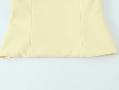 TRAFZA Summer Woman Elegant High Street Solid Side Zipper Slim Tops Women's Chic Sexy Sleeveless Bow Square Collar Sling Top