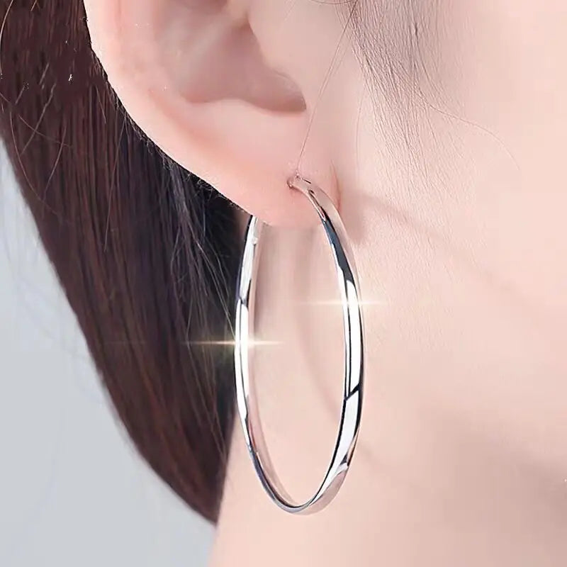 Somila Fashion S925 Earrings 3-7CM Diameter Big Hoop Earrings For Women  Platinum Plated Ear Rings Cерьги Kольца
