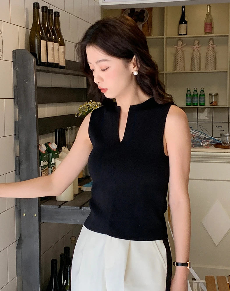 Women V-neck Good Quality Breathable Sleeveless Knit Tank Top 2024 Spring Summer New In Chic Top  MinimalStyle