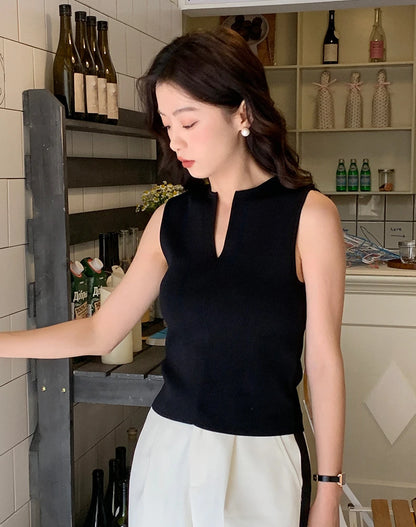 Women V-neck Good Quality Breathable Sleeveless Knit Tank Top 2024 Spring Summer New In Chic Top  MinimalStyle