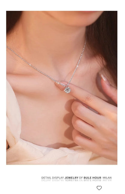 TEN CARATS 1-2CT Women's Necklace Super Sparkly D Color VVS1 Moissanite Pendant S925 sterling silver chain plated 18K white gold