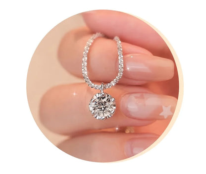 TEN CARATS 1-2CT Women's Necklace Super Sparkly D Color VVS1 Moissanite Pendant S925 sterling silver chain plated 18K white gold