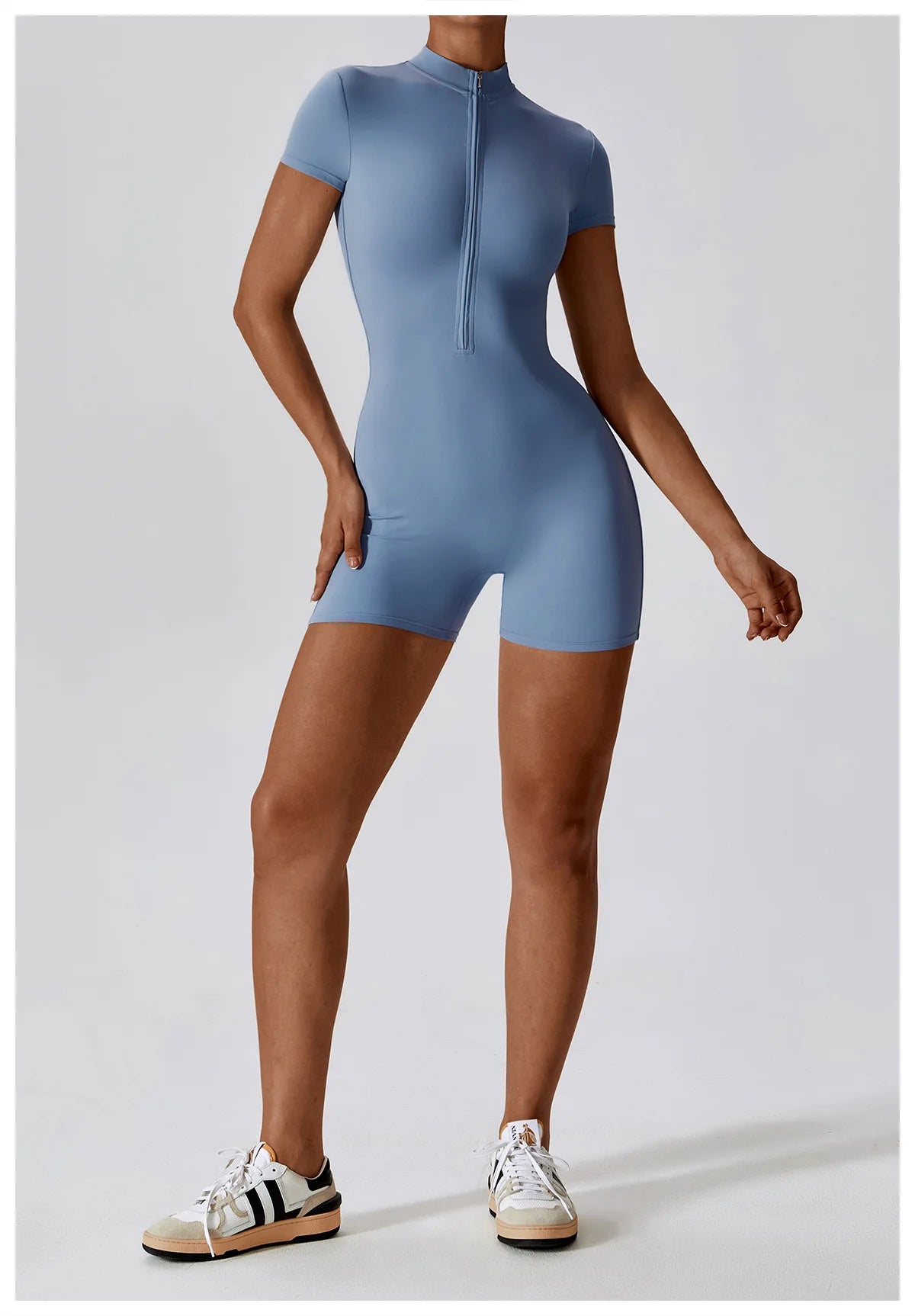 Yoga Jumpsuit Summer Short Sleeve Zipper Sports Wear Gym Fitness Sports Bodysuits Women Dance Running Workout Clothes Yoga Suit
