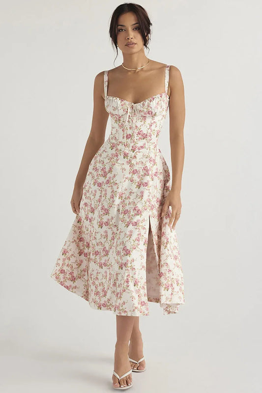 Luxury new temperament solid color fashion high-end halter dress floral dress women