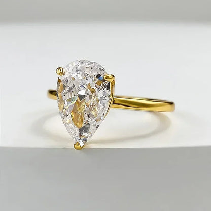 TFGLBU D VVS1 Pear Moissanite Ring for Women GRA Certified Lab Diamond Solid S925 Silver Plated 18k Dainty Wedding Ring Jewelry