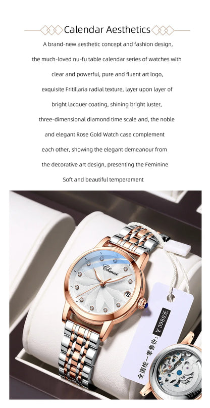 New CHENXI Women Automatic Mechanical Watch Top Brand Luxury Wrist Watch Waterproof Female Leather Business Clock Reloj de mujer