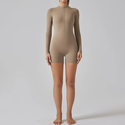 Yoga Set Women's Jumpsuits One-Piece Suit Zipper Long Sleeve Gym Push Up Workout Clothes Fitness Bodysuit Sportswear Tracksuit