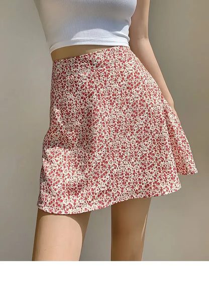 Retro French Girl Floral Skirt Summer Large Size High Waist Long Legs A-line Skirt Popular Vacation Short Skirt Umbrella Skirt