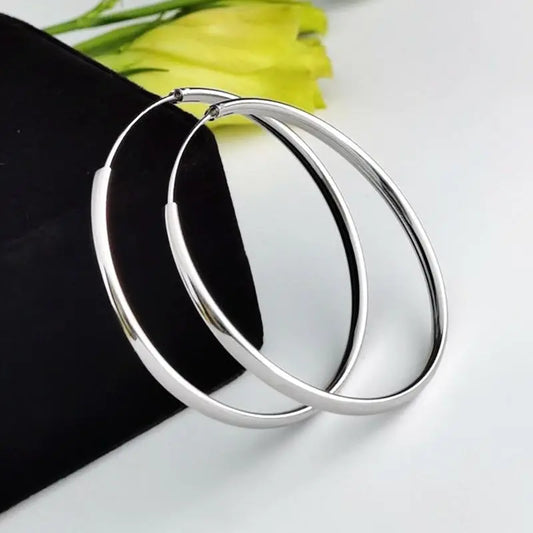 Somila Fashion S925 Earrings 3-7CM Diameter Big Hoop Earrings For Women  Platinum Plated Ear Rings Cерьги Kольца