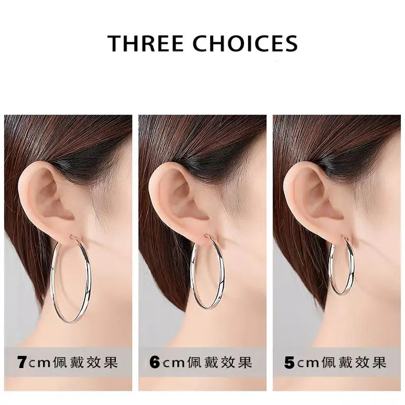 Somila Fashion S925 Earrings 3-7CM Diameter Big Hoop Earrings For Women  Platinum Plated Ear Rings Cерьги Kольца
