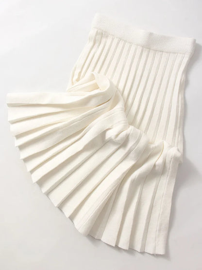 Spring Knit White Mini Pleated Skirts For Women A Line Skirt Gray High Waist Women Knitted Pleated Short Skirts Korean Fashion